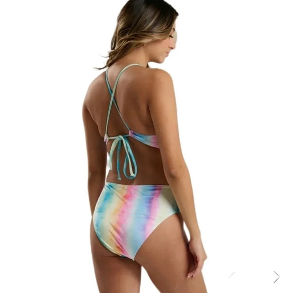 Quintsoul S NWOT One Piece Unicorn Rainbow Colorful Velour Deep V  Lace Up - Picture 5 of 14